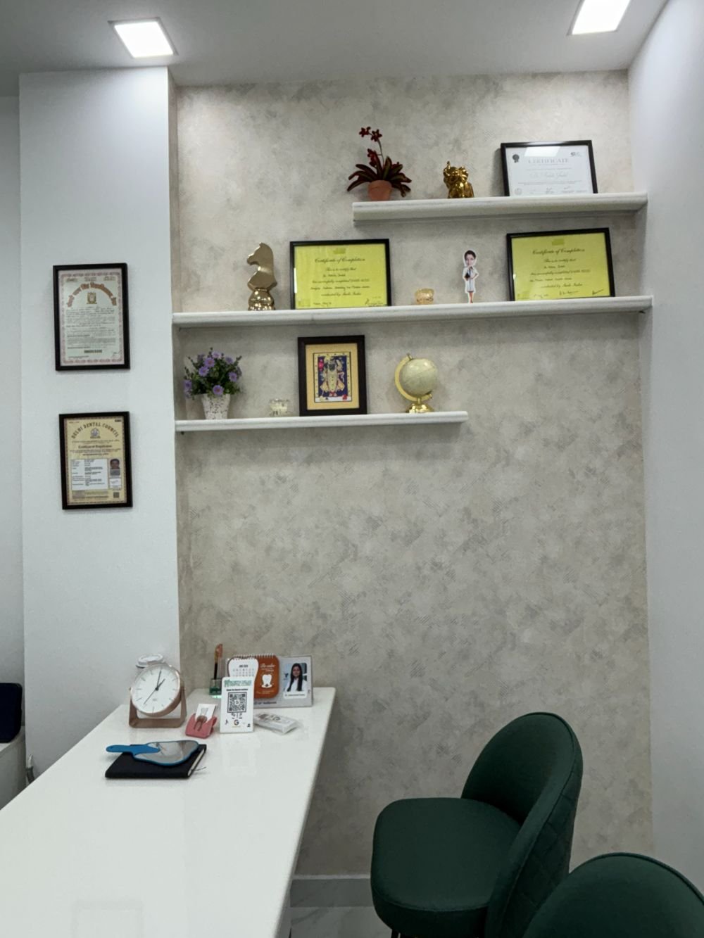 Doctor credentials and certifications on display